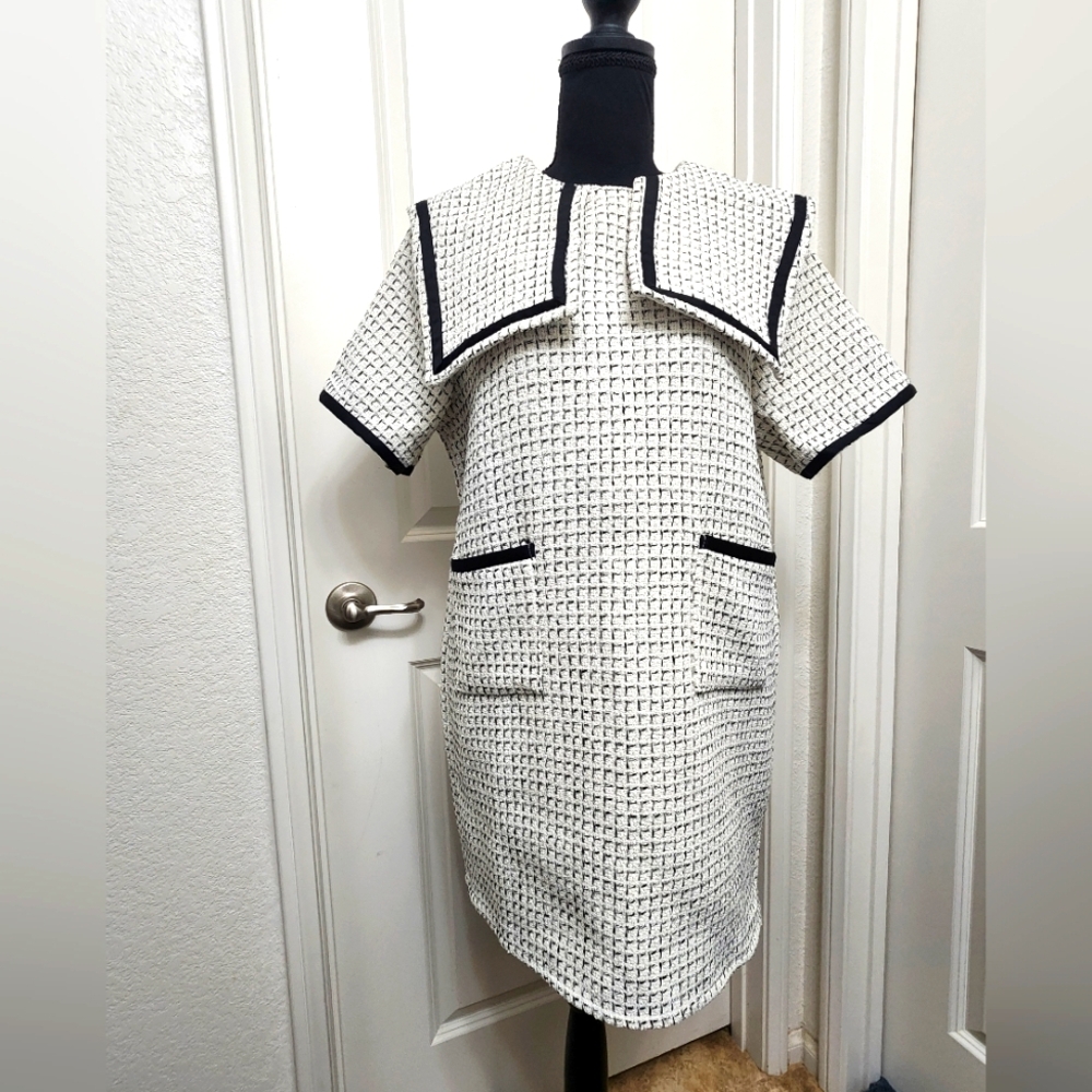 Elegant Black and White Tweed Dress